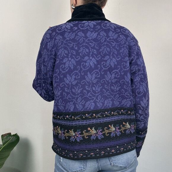 Vintage Icelandic Design Wool-Blend Floral Tapestry Cardigan Jacket, Medium - Picture 3 of 11